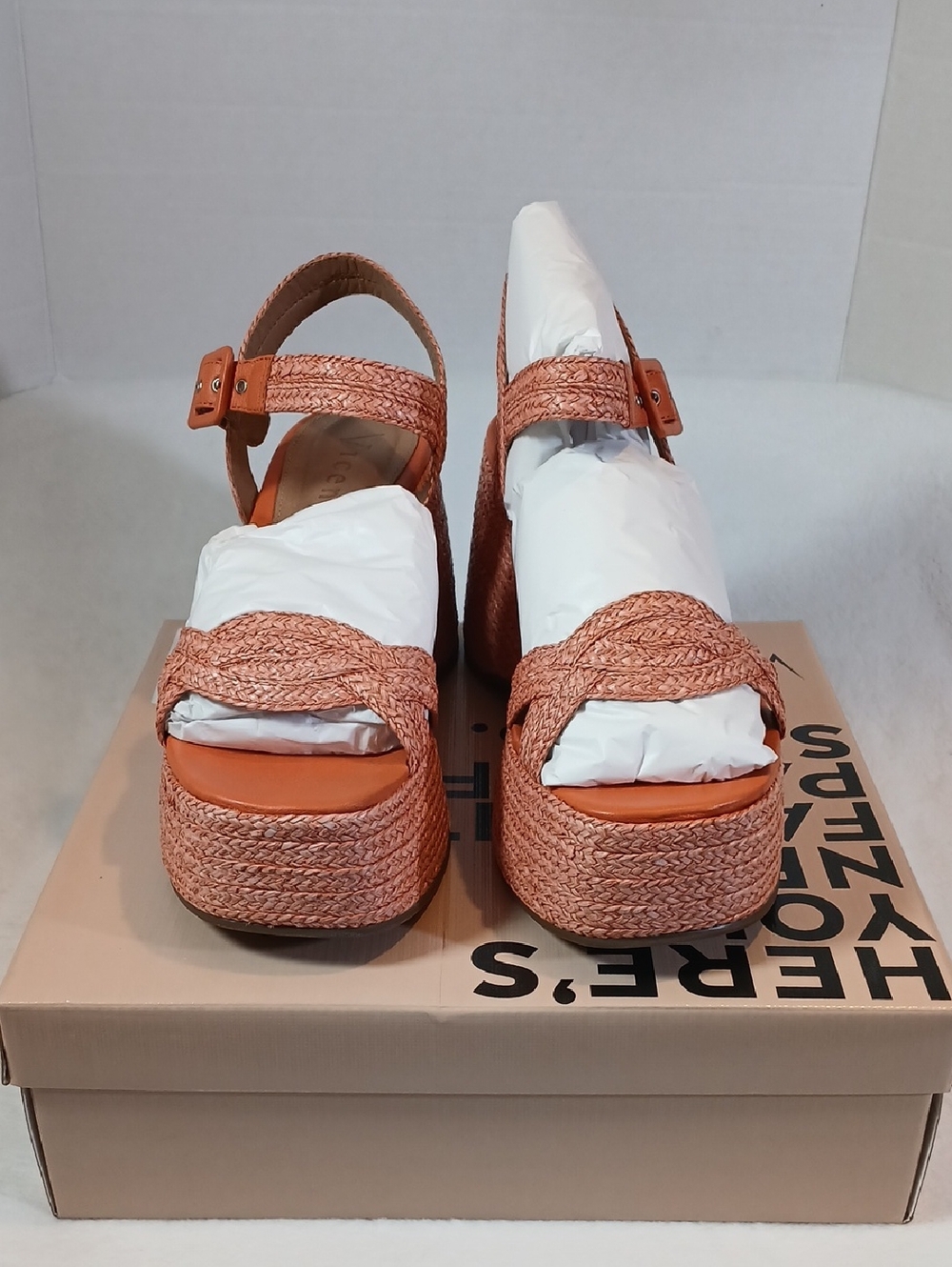 Woven Platform Wedge Rust Orange Sandals - Vicenza Sz 10 Women